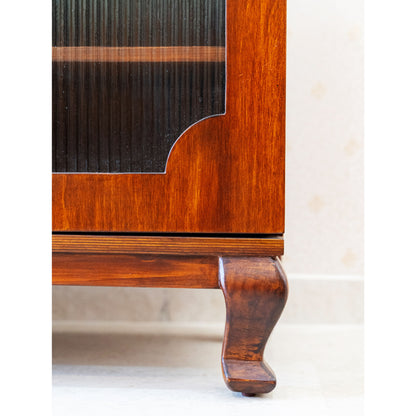 CustHum - Close-up of wooden TV unit, cabriole leg