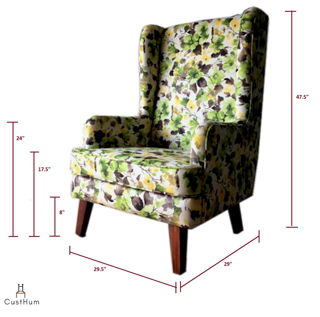 Wing chair size hot sale