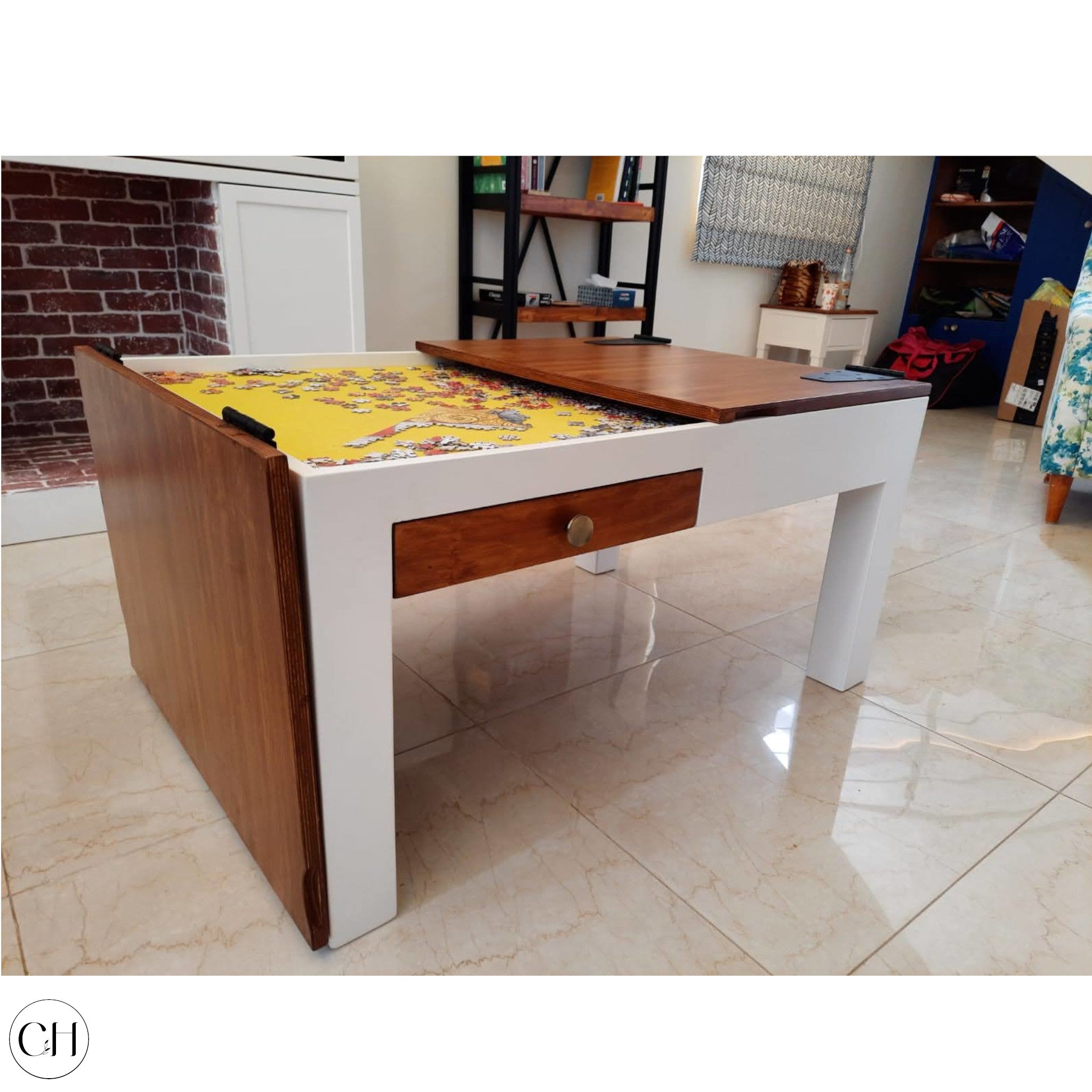 Jigsaw puzzle coffee table deals with drawers